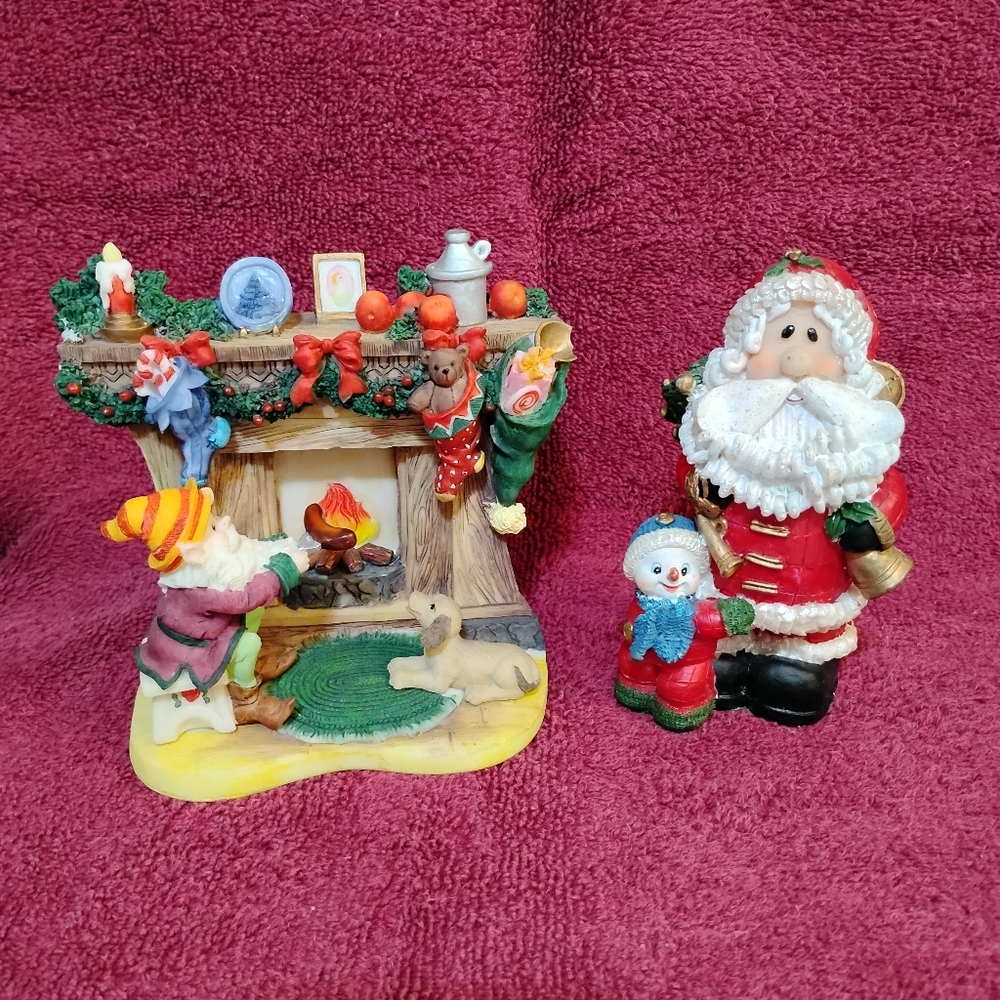Festive Santa and Fireplace Figurine Set